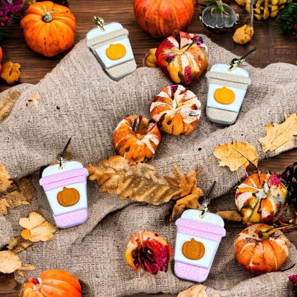 Pumpkin Coffee Cup Polymer Clay Dangle Earrings